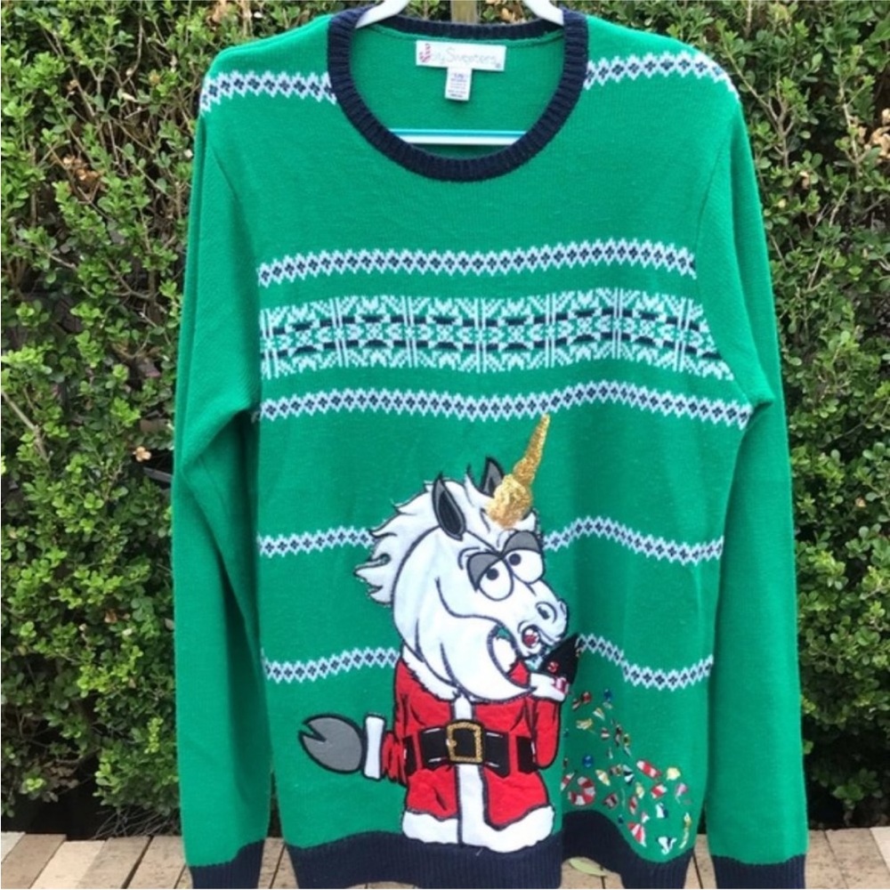 Jolly Sweaters Unicorn Ugly Christmas Sweater Sz L